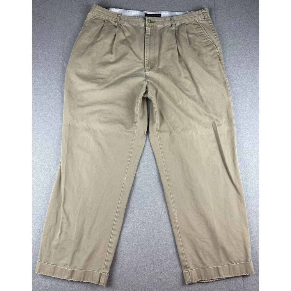 Tommy Hilfiger Men's Khaki Chino Pants 40x30 Pleated Straight Leg Cotton Beige